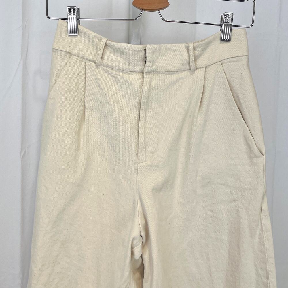 JEUNE OTTE Wide Leg Pleated Trouser Pants High Rise Cotton Cream Beige Size 6 View 4